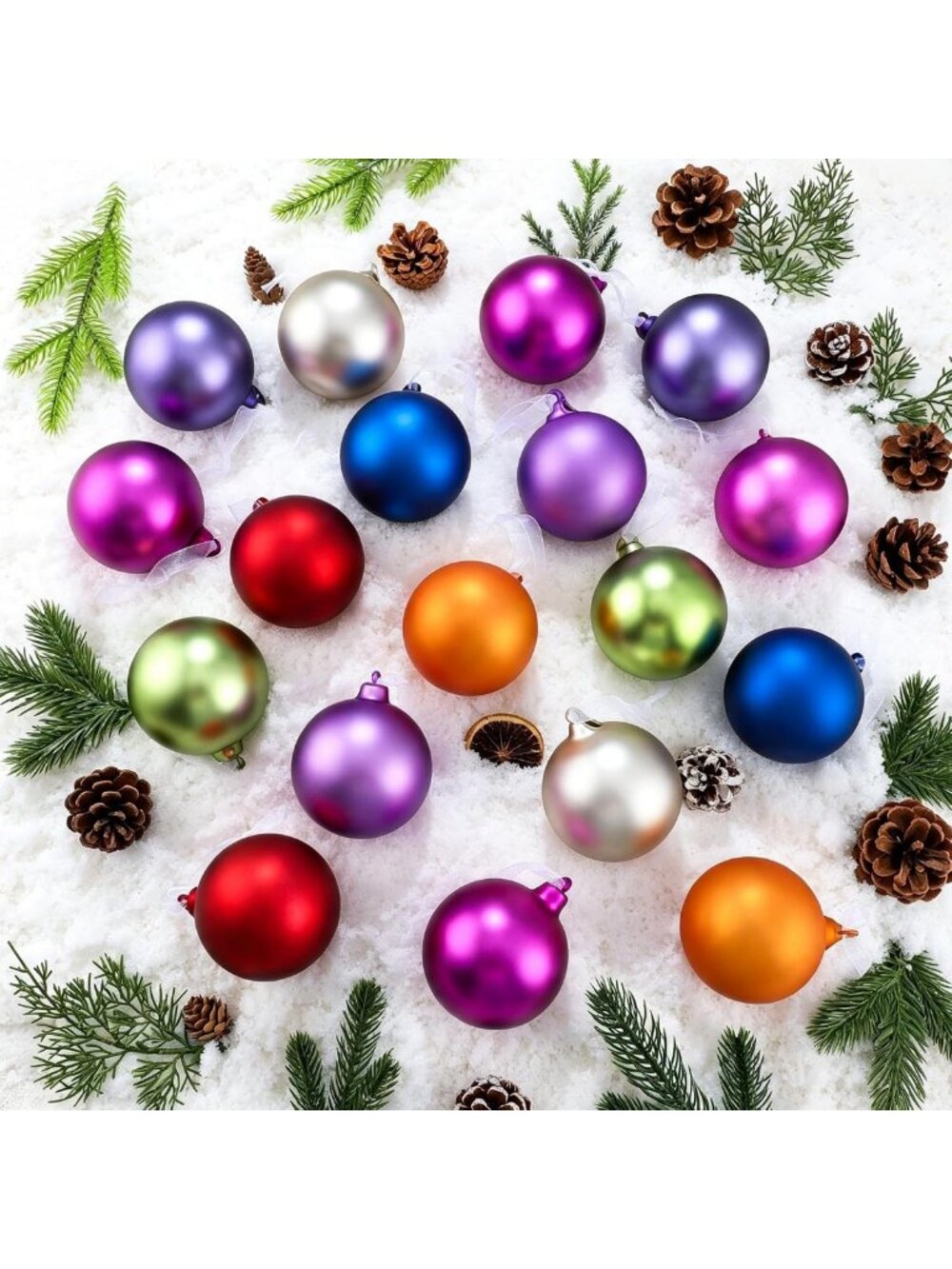 Vibrant Jewel Tone Glass Christmas Tree Ornaments - 18 Pcs Holiday Decor